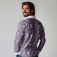 Hibiscus Bloom Island Tribal Waves Long Sleeve Polo Shirt Purple Polynesian Pattern LT01 - Polynesian Pride