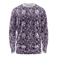 Hibiscus Bloom Island Tribal Waves Long Sleeve Shirt Purple Polynesian Pattern