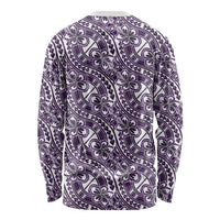 Hibiscus Bloom Island Tribal Waves Long Sleeve Shirt Purple Polynesian Pattern