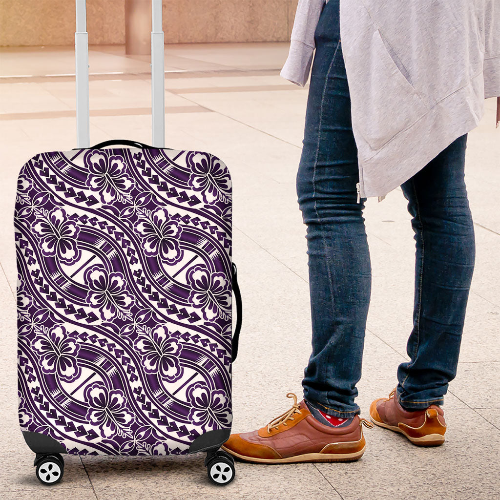 Hibiscus Bloom Island Tribal Waves Luggage Cover Purple Polynesian Pattern