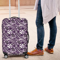 Hibiscus Bloom Island Tribal Waves Luggage Cover Purple Polynesian Pattern