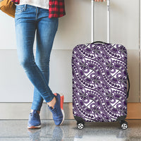 Hibiscus Bloom Island Tribal Waves Luggage Cover Purple Polynesian Pattern
