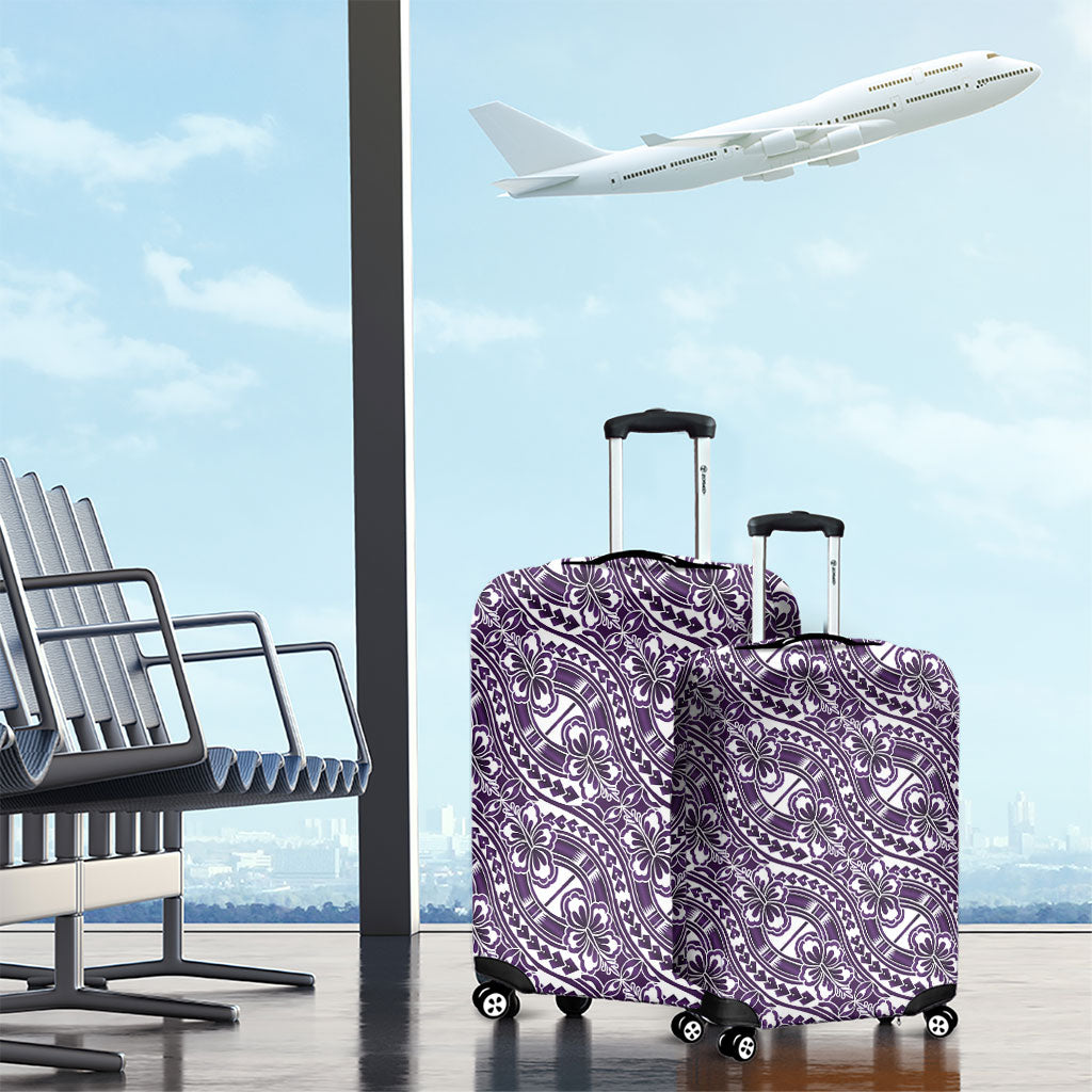 Hibiscus Bloom Island Tribal Waves Luggage Cover Purple Polynesian Pattern