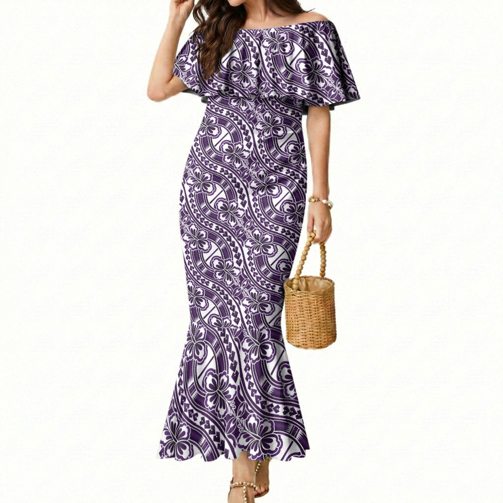Hibiscus Bloom Island Tribal Waves Mermaid Dress Purple Polynesian Pattern LT01 Women Purple - Polynesian Pride