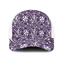 Hibiscus Bloom Island Tribal Waves Mesh Trucker Cap Purple Polynesian Pattern