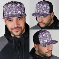 Hibiscus Bloom Island Tribal Waves Mesh Trucker Cap Purple Polynesian Pattern