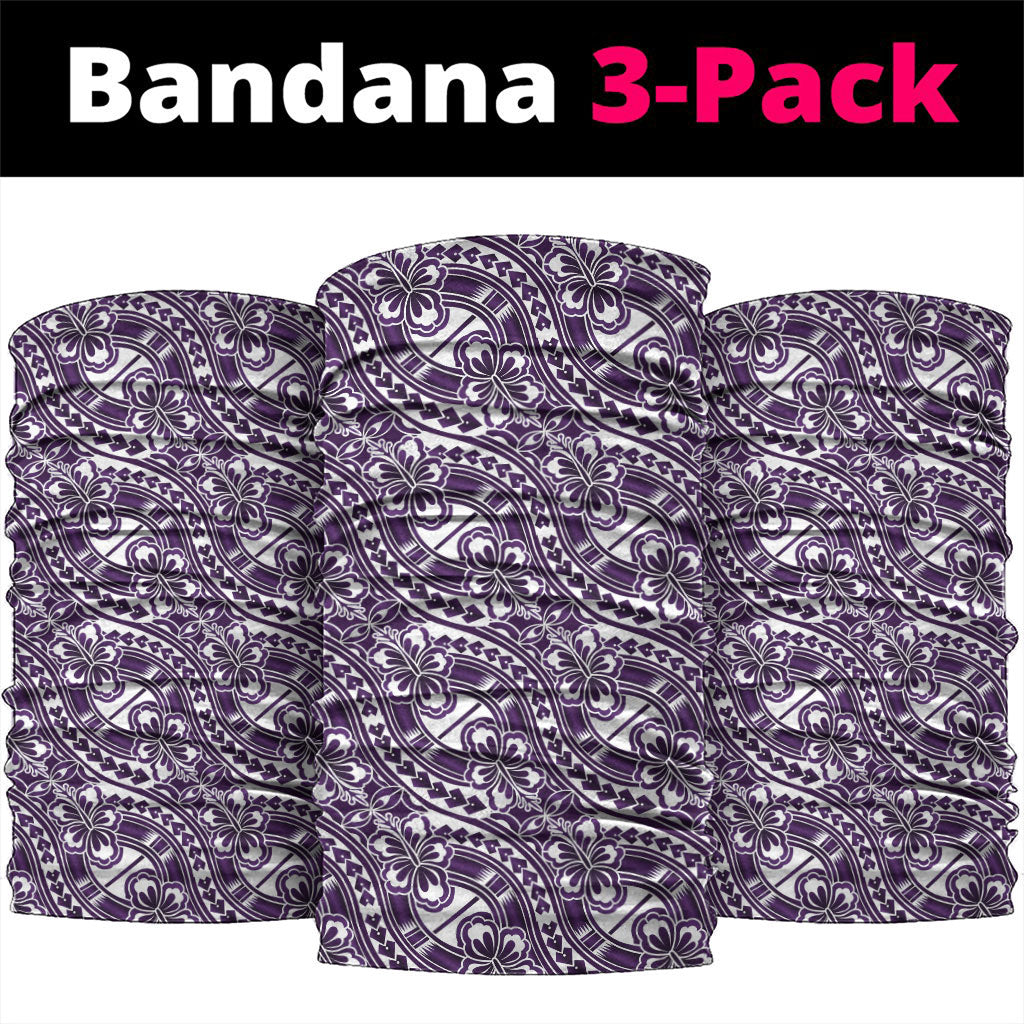 Hibiscus Bloom Island Tribal Waves Neck Gaiter Purple Polynesian Pattern