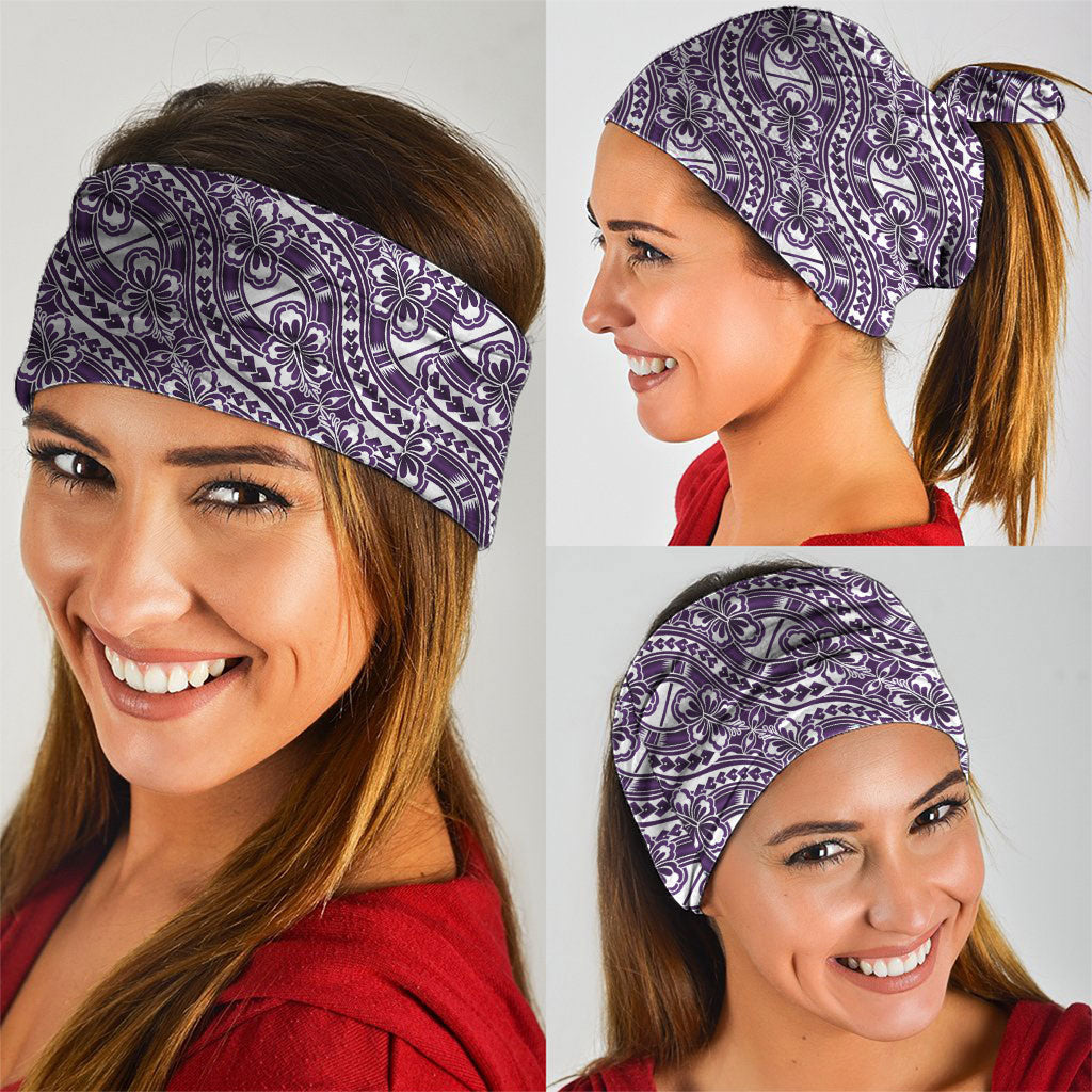 Hibiscus Bloom Island Tribal Waves Neck Gaiter Purple Polynesian Pattern