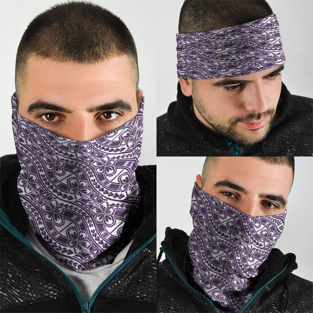 Hibiscus Bloom Island Tribal Waves Neck Gaiter Purple Polynesian Pattern