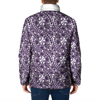Hibiscus Bloom Island Tribal Waves Padded Jacket Purple Polynesian Pattern
