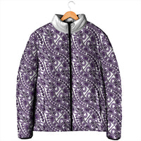 Hibiscus Bloom Island Tribal Waves Padded Jacket Purple Polynesian Pattern