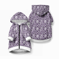 Hibiscus Bloom Island Tribal Waves Pet Hoodie Purple Polynesian Pattern