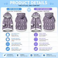 Hibiscus Bloom Island Tribal Waves Pet Hoodie Purple Polynesian Pattern