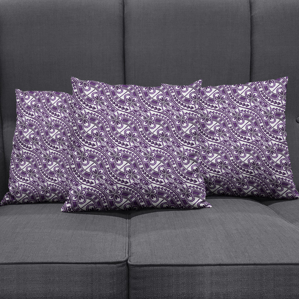 Hibiscus Bloom Island Tribal Waves Pillow Cover Purple Polynesian Pattern