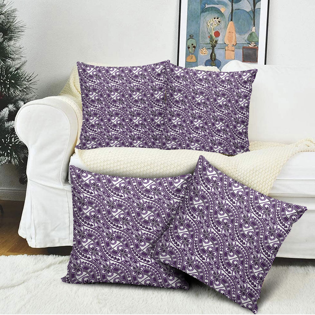 Hibiscus Bloom Island Tribal Waves Pillow Cover Purple Polynesian Pattern