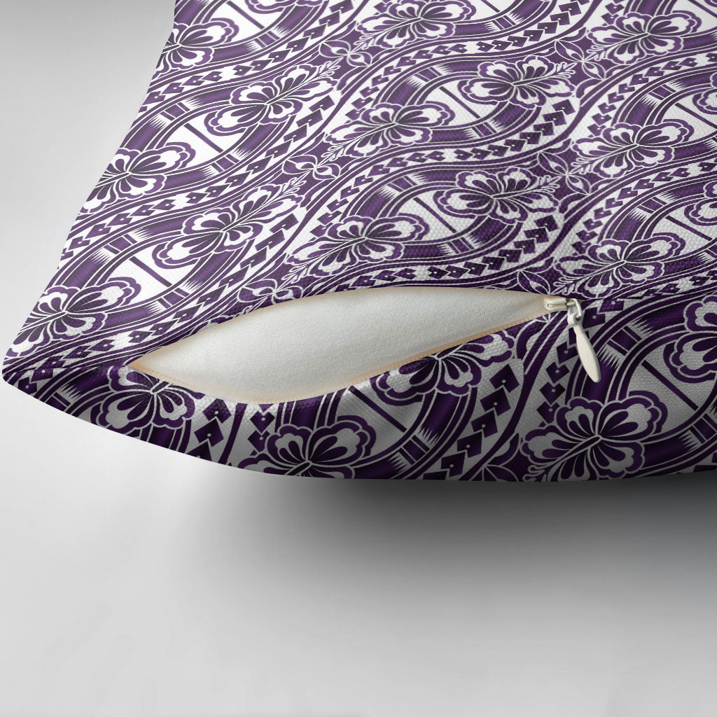 Hibiscus Bloom Island Tribal Waves Pillow Cover Purple Polynesian Pattern