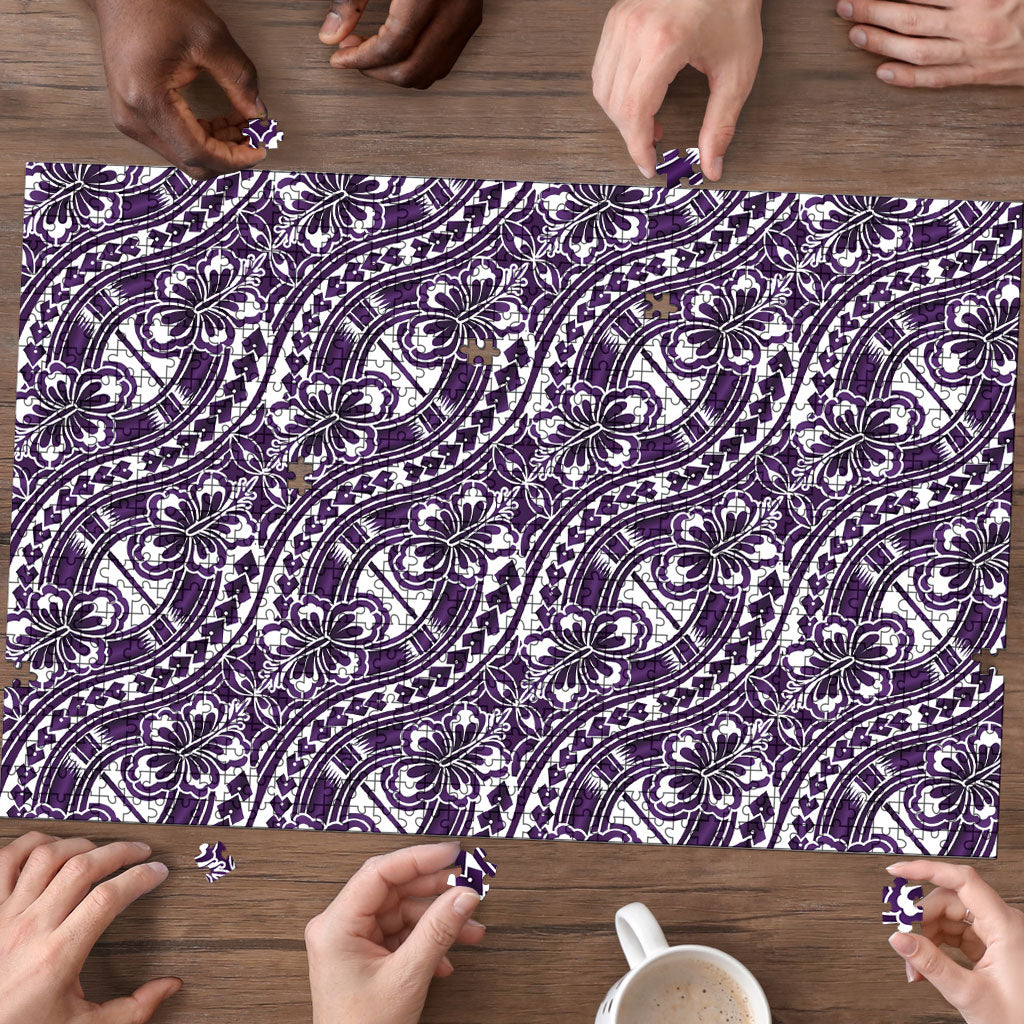 Hibiscus Bloom Island Tribal Waves Puzzle Purple Polynesian Pattern