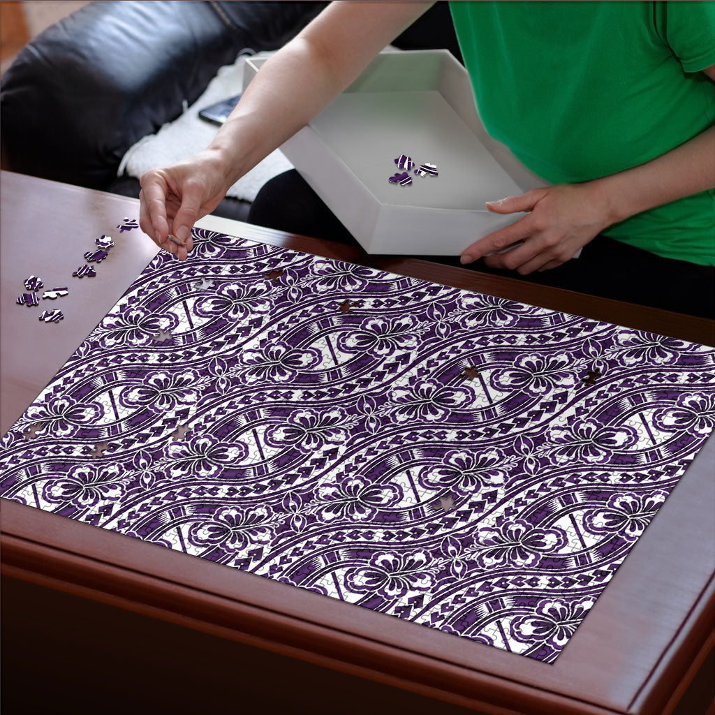 Hibiscus Bloom Island Tribal Waves Puzzle Purple Polynesian Pattern