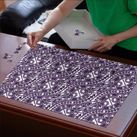 Hibiscus Bloom Island Tribal Waves Puzzle Purple Polynesian Pattern