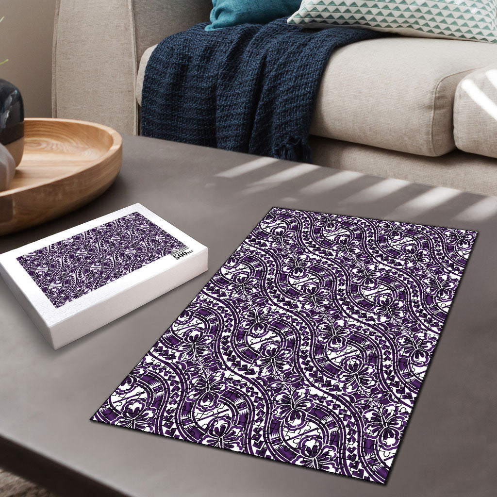 Hibiscus Bloom Island Tribal Waves Puzzle Purple Polynesian Pattern