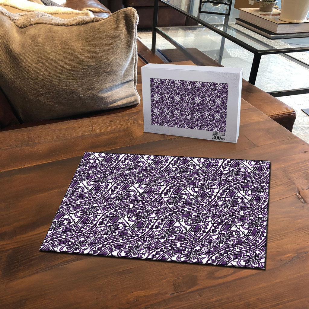 Hibiscus Bloom Island Tribal Waves Puzzle Purple Polynesian Pattern