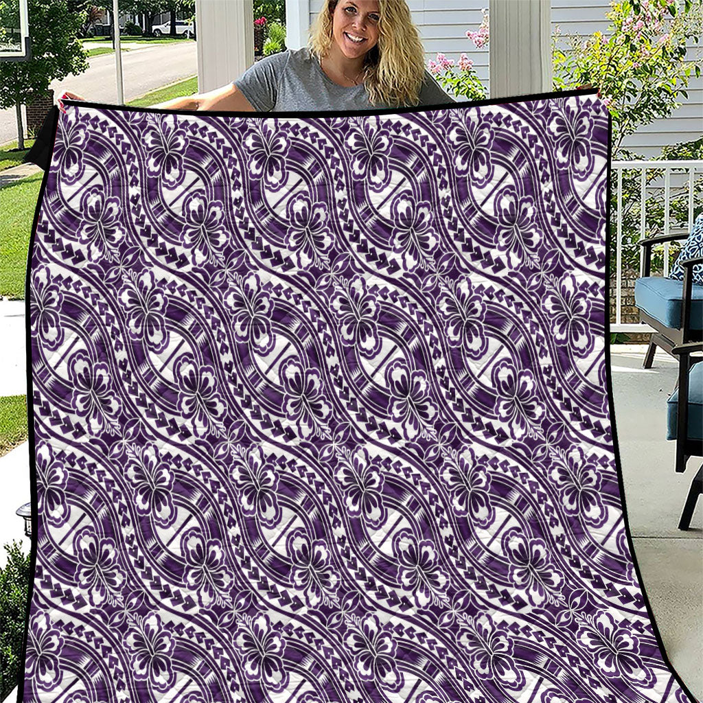 Hibiscus Bloom Island Tribal Waves Quilt Purple Polynesian Pattern
