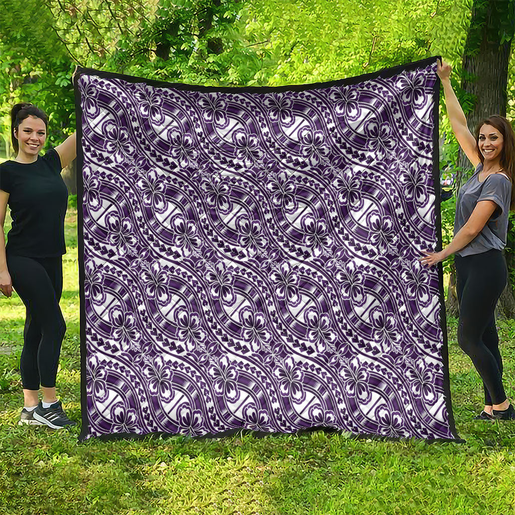Hibiscus Bloom Island Tribal Waves Quilt Purple Polynesian Pattern