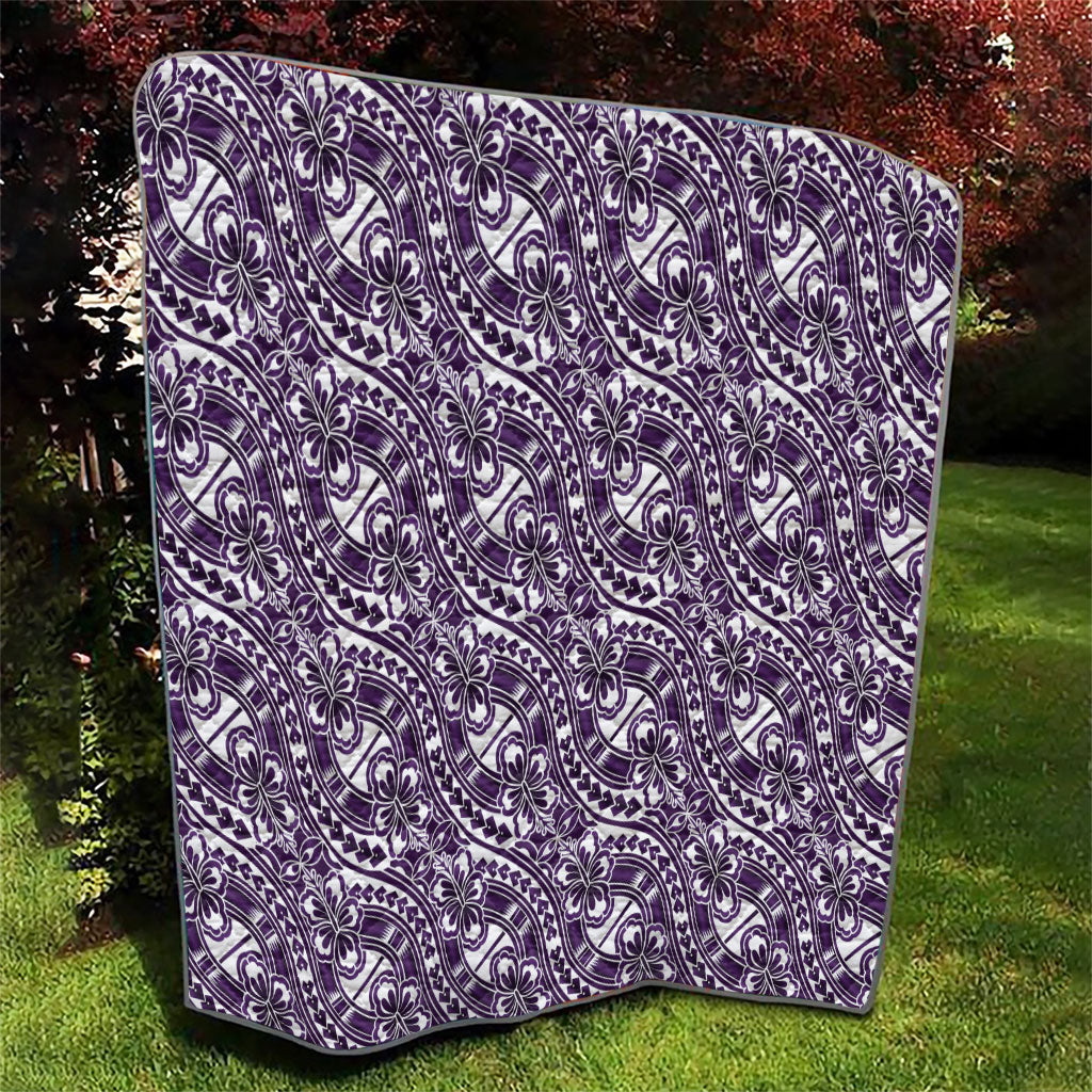 Hibiscus Bloom Island Tribal Waves Quilt Purple Polynesian Pattern