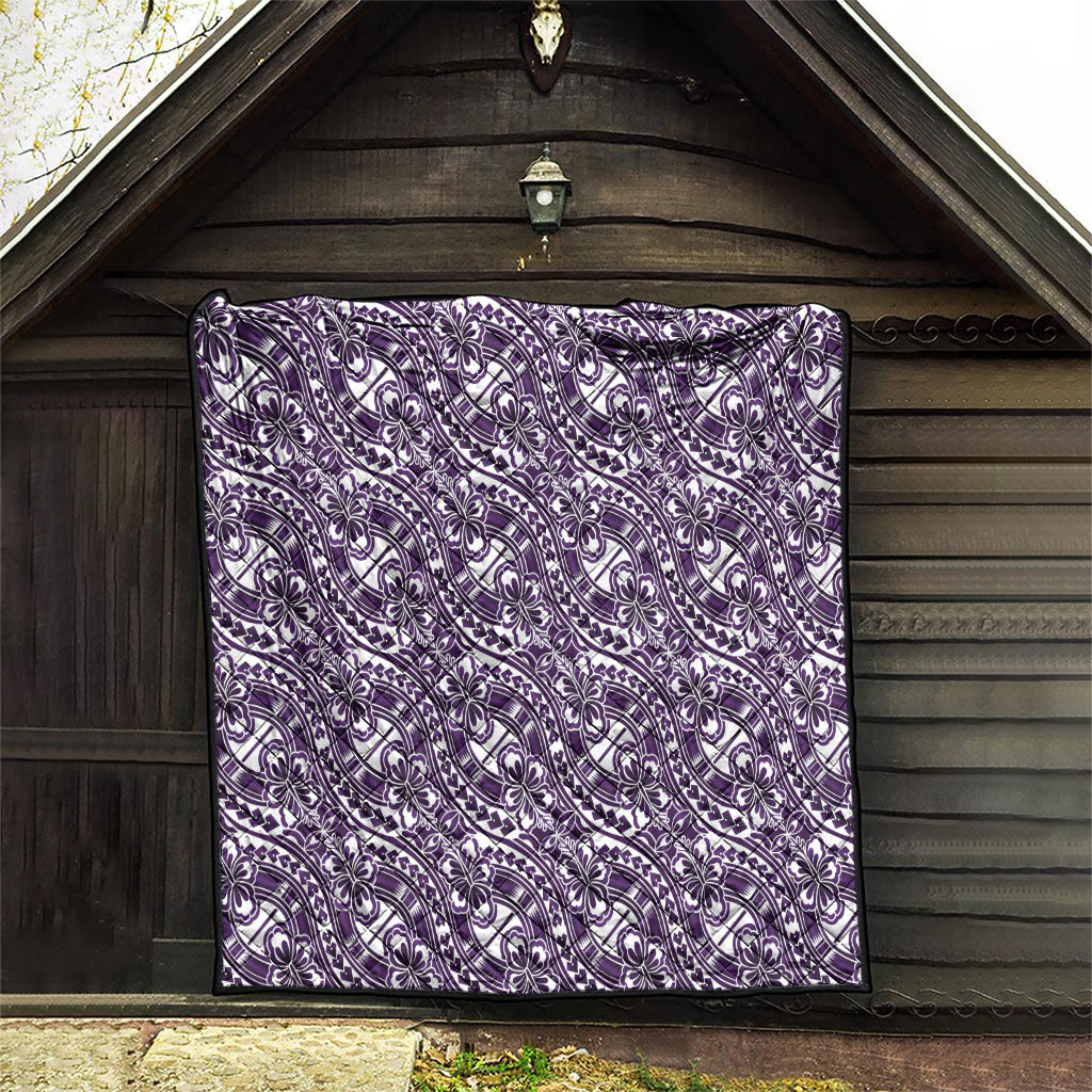 Hibiscus Bloom Island Tribal Waves Quilt Purple Polynesian Pattern