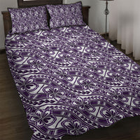 Hibiscus Bloom Island Tribal Waves Quilt Bed Set Purple Polynesian Pattern