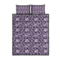 Hibiscus Bloom Island Tribal Waves Quilt Bed Set Purple Polynesian Pattern