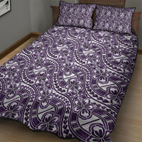 Hibiscus Bloom Island Tribal Waves Quilt Bed Set Purple Polynesian Pattern