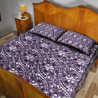 Hibiscus Bloom Island Tribal Waves Quilt Bed Set Purple Polynesian Pattern