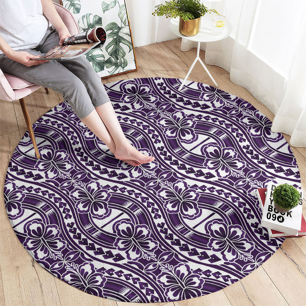 Hibiscus Bloom Island Tribal Waves Round Carpet Purple Polynesian Pattern LT01 - Polynesian Pride