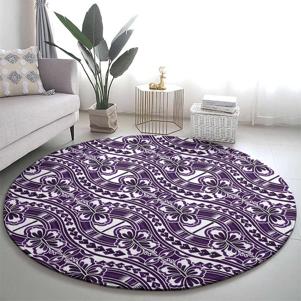 Hibiscus Bloom Island Tribal Waves Round Carpet Purple Polynesian Pattern LT01 - Polynesian Pride