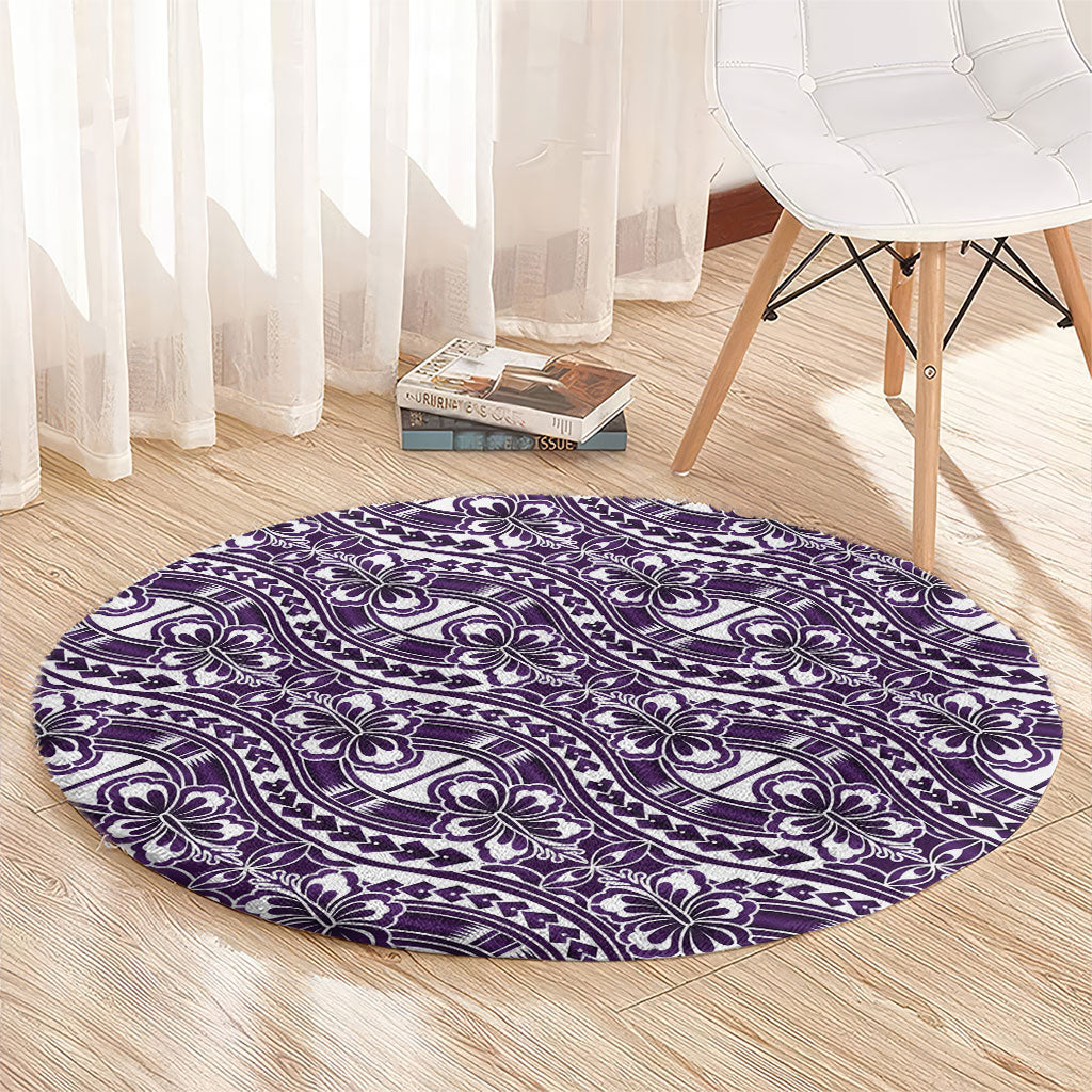 Hibiscus Bloom Island Tribal Waves Round Carpet Purple Polynesian Pattern LT01 - Polynesian Pride