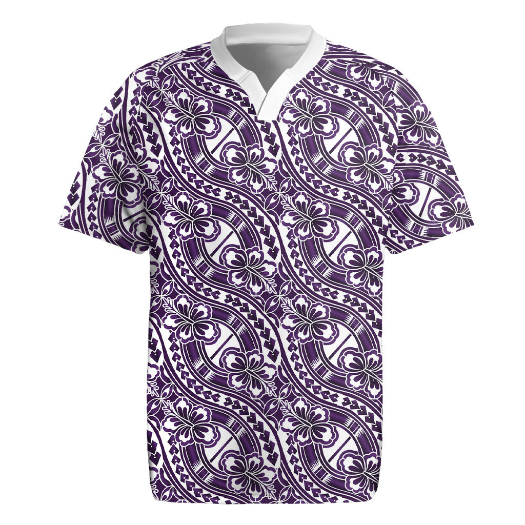 Hibiscus Bloom Island Tribal Waves Rugby Jersey Purple Polynesian Pattern LT01 Purple - Polynesian Pride
