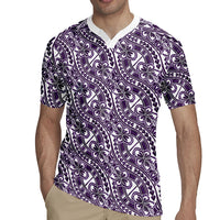 Hibiscus Bloom Island Tribal Waves Rugby Jersey Purple Polynesian Pattern LT01 - Polynesian Pride