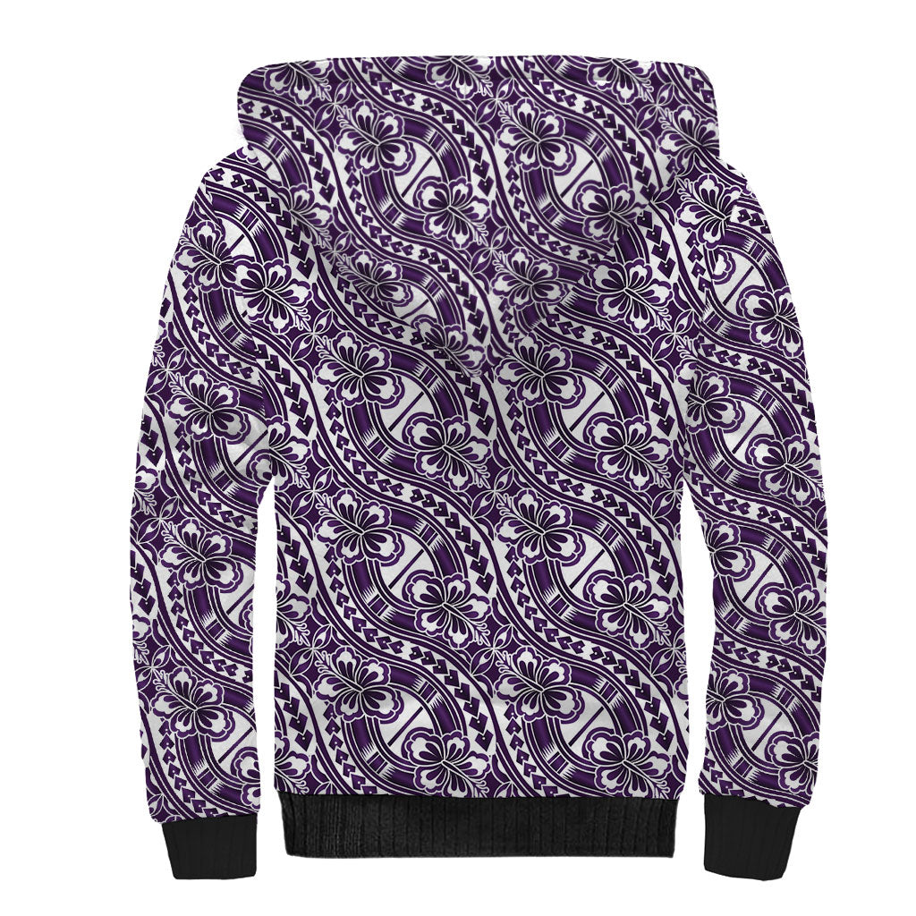 Hibiscus Bloom Island Tribal Waves Sherpa Hoodie Purple Polynesian Pattern LT01 - Polynesian Pride