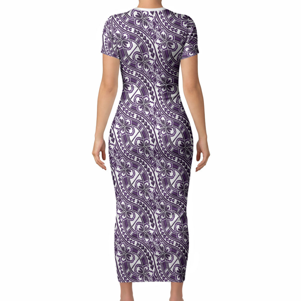 Hibiscus Bloom Island Tribal Waves Short Sleeve Bodycon Dress Purple Polynesian Pattern LT01 - Polynesian Pride
