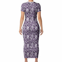Hibiscus Bloom Island Tribal Waves Short Sleeve Bodycon Dress Purple Polynesian Pattern LT01 - Polynesian Pride