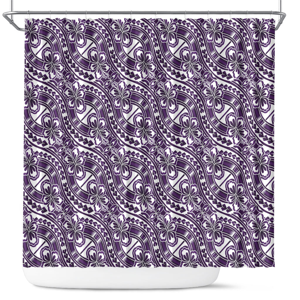 Hibiscus Bloom Island Tribal Waves Shower Curtain Purple Polynesian Pattern LT01 Purple - Polynesian Pride