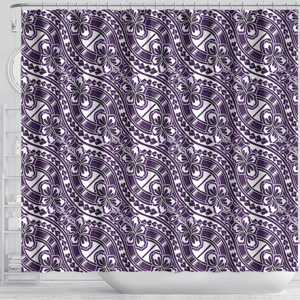 Hibiscus Bloom Island Tribal Waves Shower Curtain Purple Polynesian Pattern LT01 - Polynesian Pride