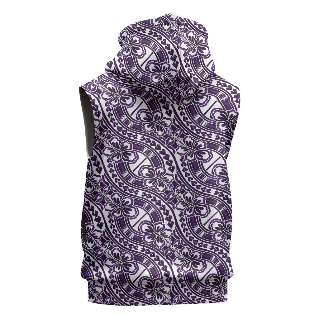 Hibiscus Bloom Island Tribal Waves Sleeveless Hoodie Purple Polynesian Pattern LT01 - Polynesian Pride