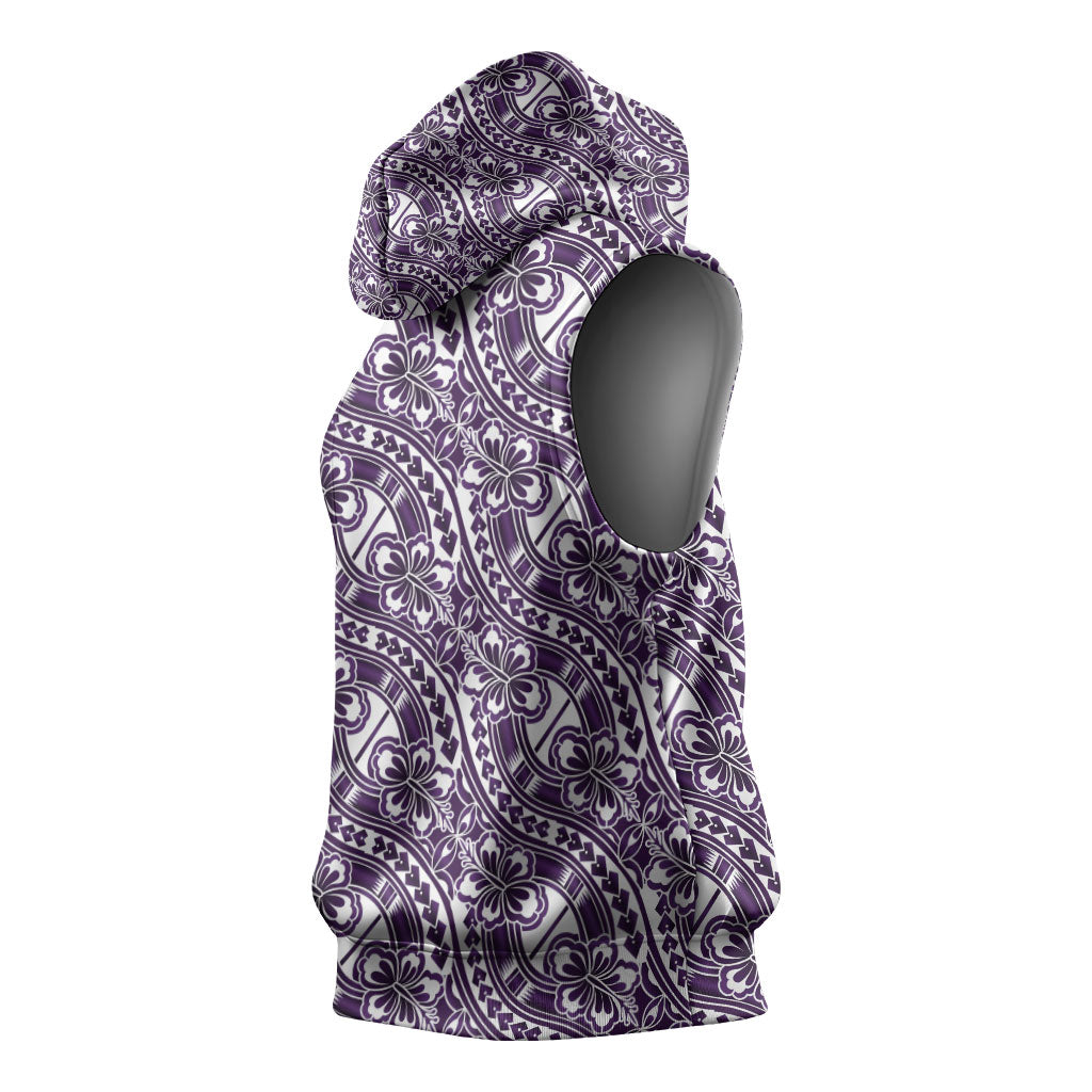 Hibiscus Bloom Island Tribal Waves Sleeveless Hoodie Purple Polynesian Pattern LT01 - Polynesian Pride