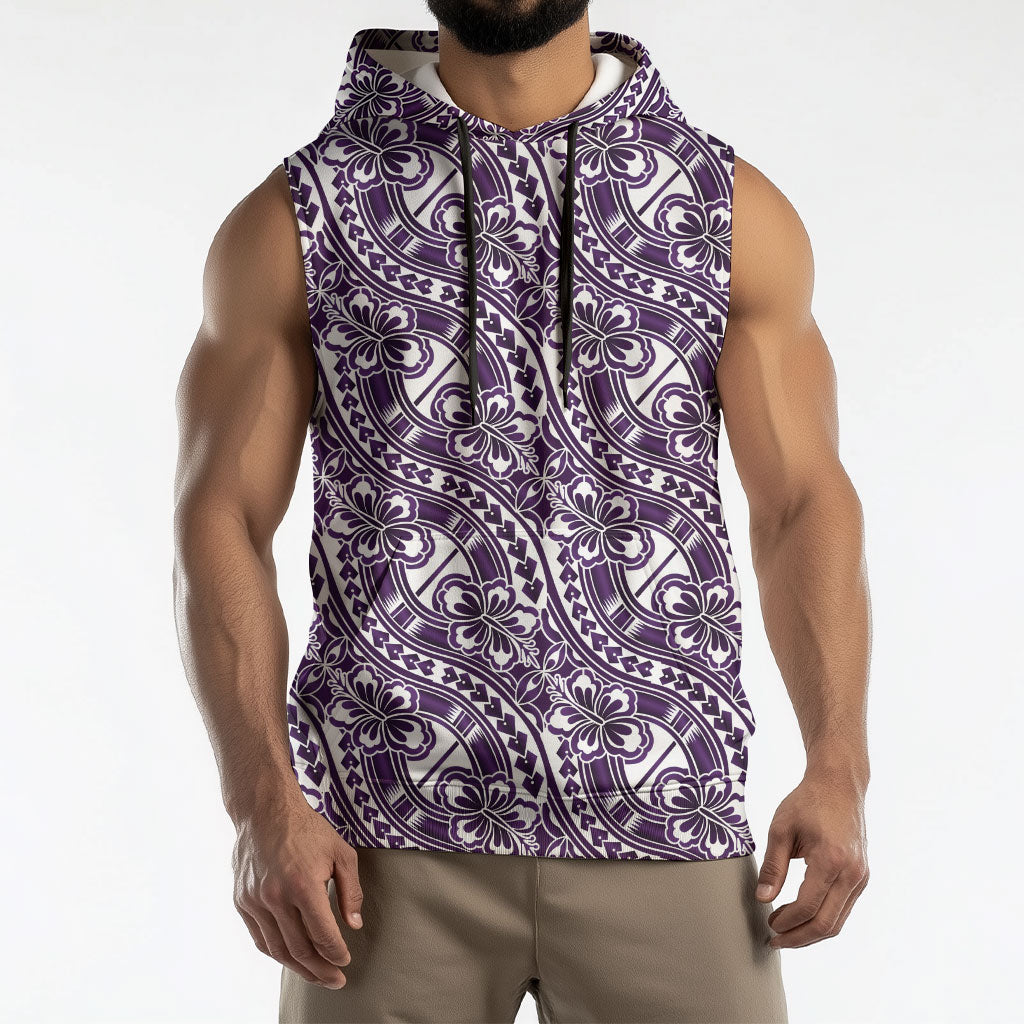 Hibiscus Bloom Island Tribal Waves Sleeveless Hoodie Purple Polynesian Pattern LT01 - Polynesian Pride