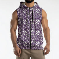 Hibiscus Bloom Island Tribal Waves Sleeveless Zip Hoodie Purple Polynesian Pattern LT01 - Polynesian Pride
