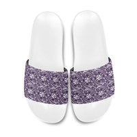 Hibiscus Bloom Island Tribal Waves Slide Sandals Purple Polynesian Pattern