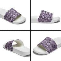 Hibiscus Bloom Island Tribal Waves Slide Sandals Purple Polynesian Pattern