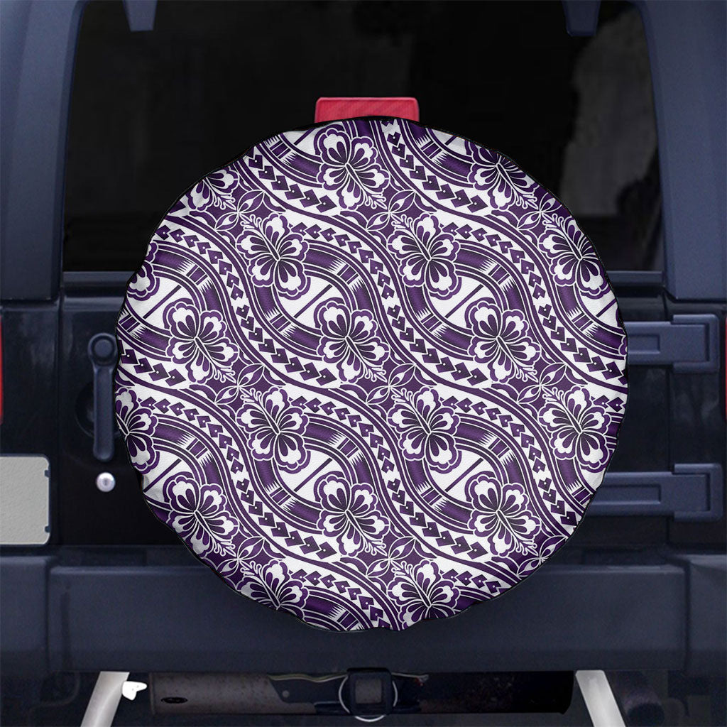 Hibiscus Bloom Island Tribal Waves Spare Tire Cover Purple Polynesian Pattern